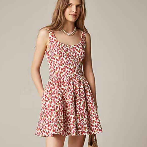 NWT J.Crew Fit-and-flare mini dress in raspberry print, size 8 - Picture 1 of 6